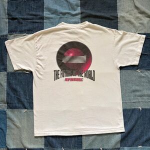 vintage spheric space t shirt pink & white hanes beefy tee single stitch USA L